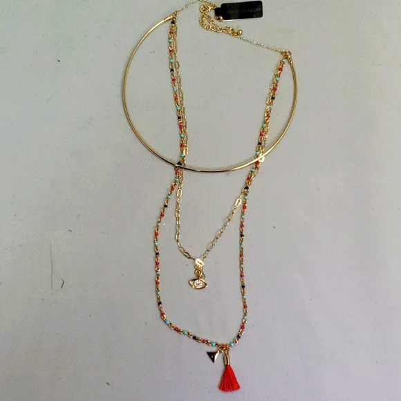 Rebecca Minkoff - Layered Collar Necklace with Multi Seed Beads Gold/War… - Picture 2 of 6